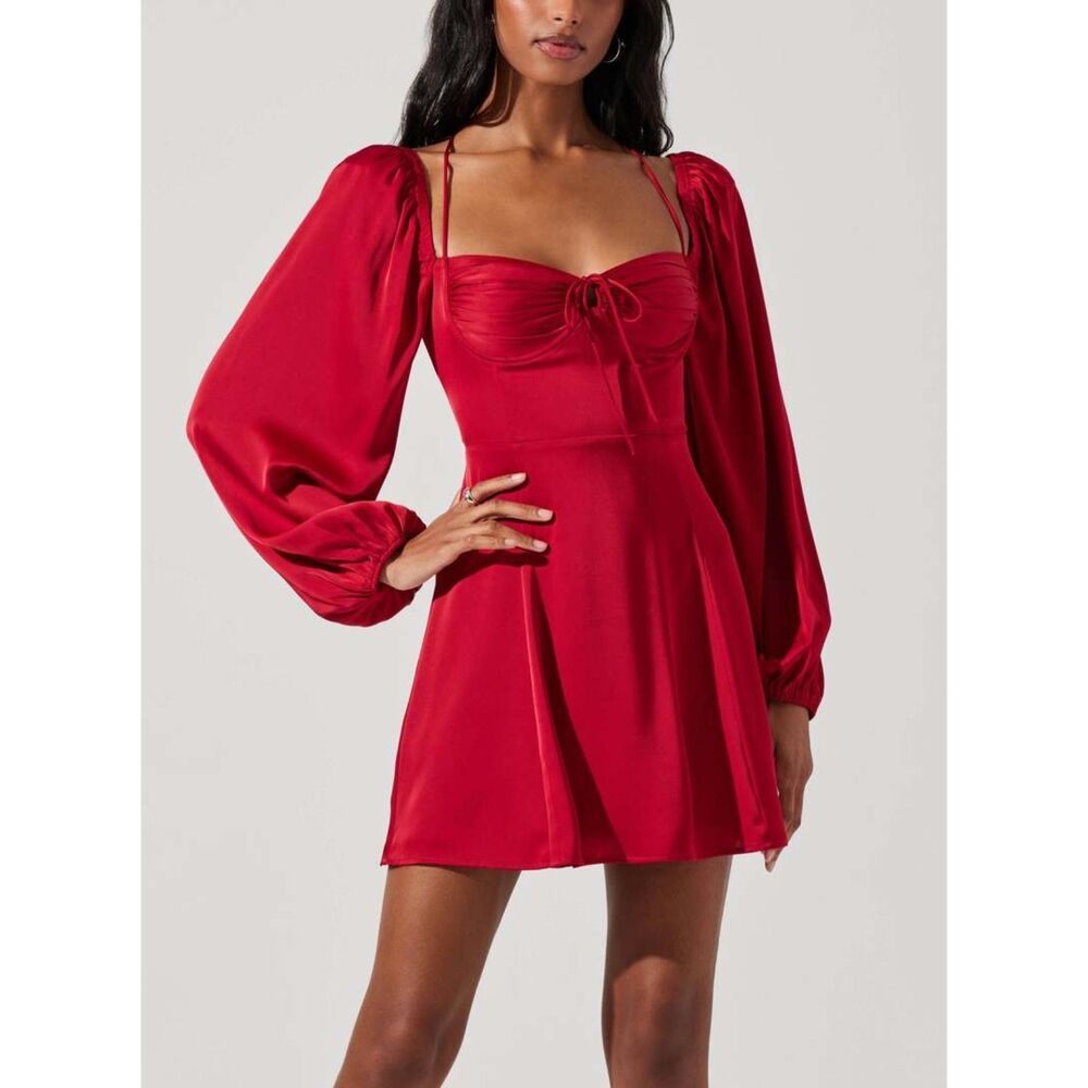 ASTR the Label Deep Vivian Mini Dress Red Satin size Large NWT